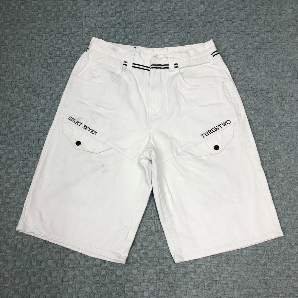 Eight 732 Shorts Mens 34 White Embroidered Patch Bermuda Pockets Streetwear Norm